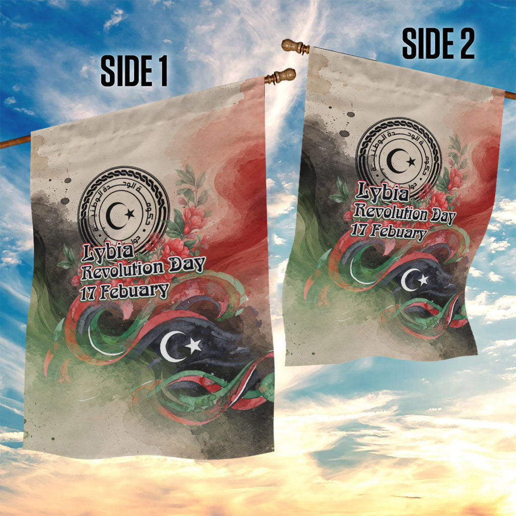 Libya Revolution Day Garden Flag Libyan National Pride Watercolor Flag Waves Floral
