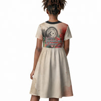 Libya Revolution Day Kid Short Sleeve Dress Libyan National Pride Watercolor Flag Waves Floral