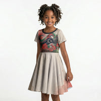 Libya Revolution Day Kid Short Sleeve Dress Libyan National Pride Watercolor Flag Waves Floral