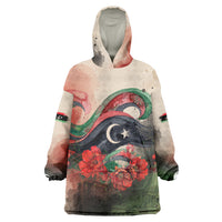 Libya Revolution Day Kid Wearable Blanket Hoodie Libyan National Pride Watercolor Flag Waves Floral