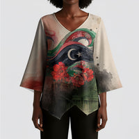 Libya Revolution Day Kimono Sleeve Blouse Libyan National Pride Watercolor Flag Waves Floral
