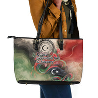 Libya Revolution Day Leather Tote Bag Libyan National Pride Watercolor Flag Waves Floral