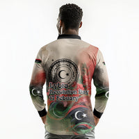 Libya Revolution Day Long Sleeve Polo Shirt Libyan National Pride Watercolor Flag Waves Floral