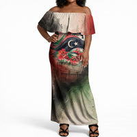 Libya Revolution Day Off Shoulder Maxi Dress Libyan National Pride Watercolor Flag Waves Floral