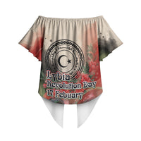 Libya Revolution Day Off Shoulder Wrap Waist Top Libyan National Pride Watercolor Flag Waves Floral