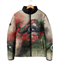 Libya Revolution Day Padded Jacket Libyan National Pride Watercolor Flag Waves Floral