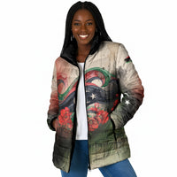 Libya Revolution Day Padded Jacket Libyan National Pride Watercolor Flag Waves Floral