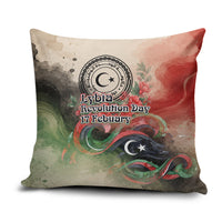 Libya Revolution Day Pillow Cover Libyan National Pride Watercolor Flag Waves Floral