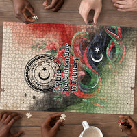 Libya Revolution Day Puzzle Libyan National Pride Watercolor Flag Waves Floral