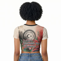 Libya Revolution Day Raglan Cropped T shirt Libyan National Pride Watercolor Flag Waves Floral