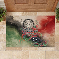 Libya Revolution Day Rubber Doormat Libyan National Pride Watercolor Flag Waves Floral