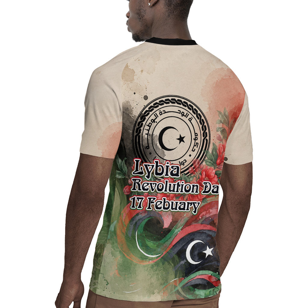 Libya Revolution Day Rugby Jersey Libyan National Pride Watercolor Flag Waves Floral