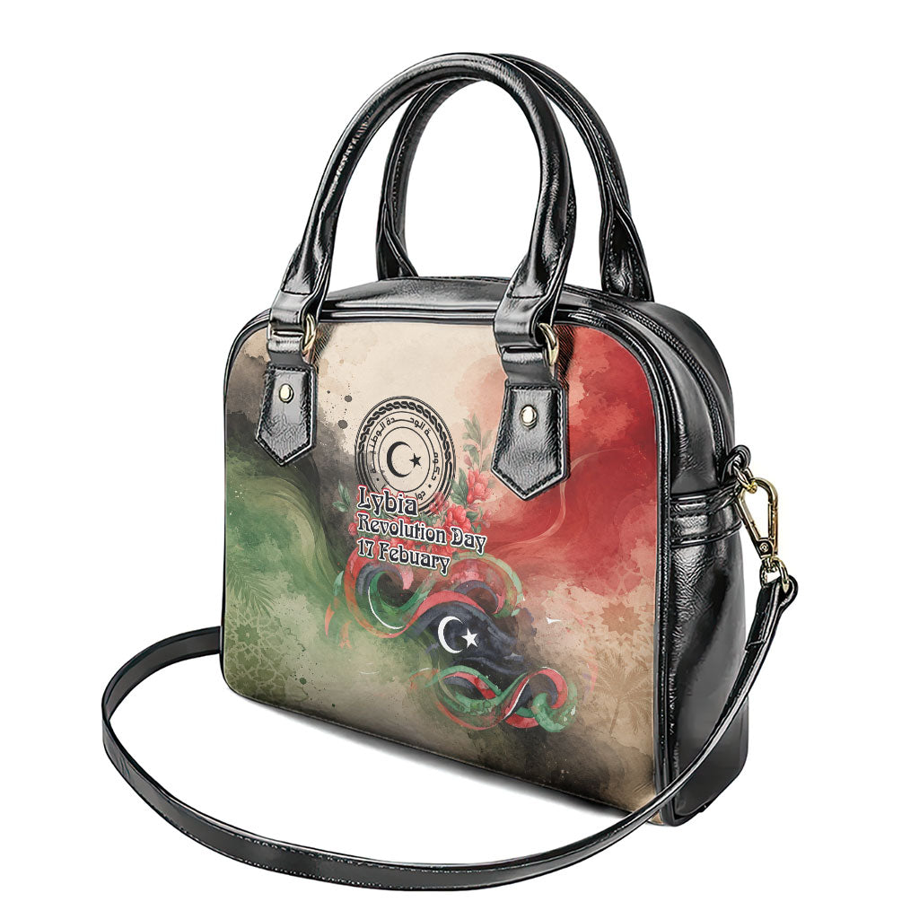 Libya Revolution Day Shoulder Handbag Libyan National Pride Watercolor Flag Waves Floral