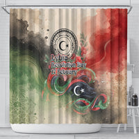 Libya Revolution Day Shower Curtain Libyan National Pride Watercolor Flag Waves Floral