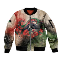 Libya Revolution Day Sleeve Zip Bomber Jacket Libyan National Pride Watercolor Flag Waves Floral
