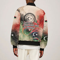 Libya Revolution Day Sleeve Zip Bomber Jacket Libyan National Pride Watercolor Flag Waves Floral