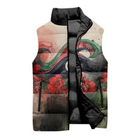 Libya Revolution Day Sleeveless Puffer Jacket Libyan National Pride Watercolor Flag Waves Floral