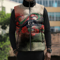 Libya Revolution Day Sleeveless Puffer Jacket Libyan National Pride Watercolor Flag Waves Floral