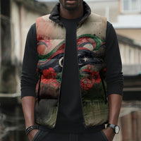 Libya Revolution Day Sleeveless Puffer Jacket Libyan National Pride Watercolor Flag Waves Floral