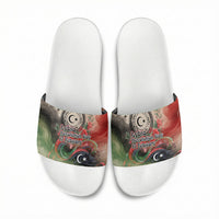 Libya Revolution Day Slide Sandals Libyan National Pride Watercolor Flag Waves Floral