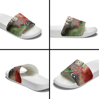 Libya Revolution Day Slide Sandals Libyan National Pride Watercolor Flag Waves Floral