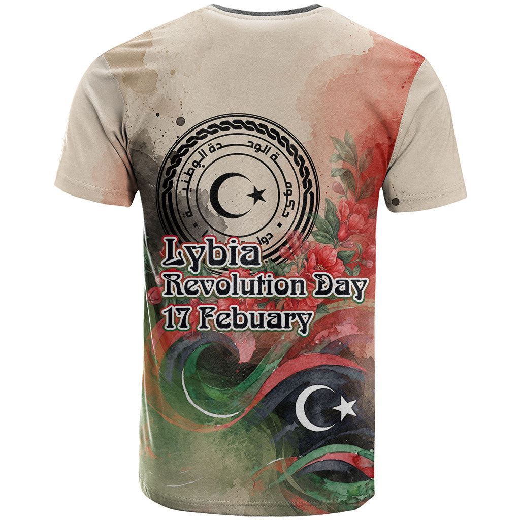 Libya Revolution Day T shirt Libyan National Pride Watercolor Flag Waves Floral