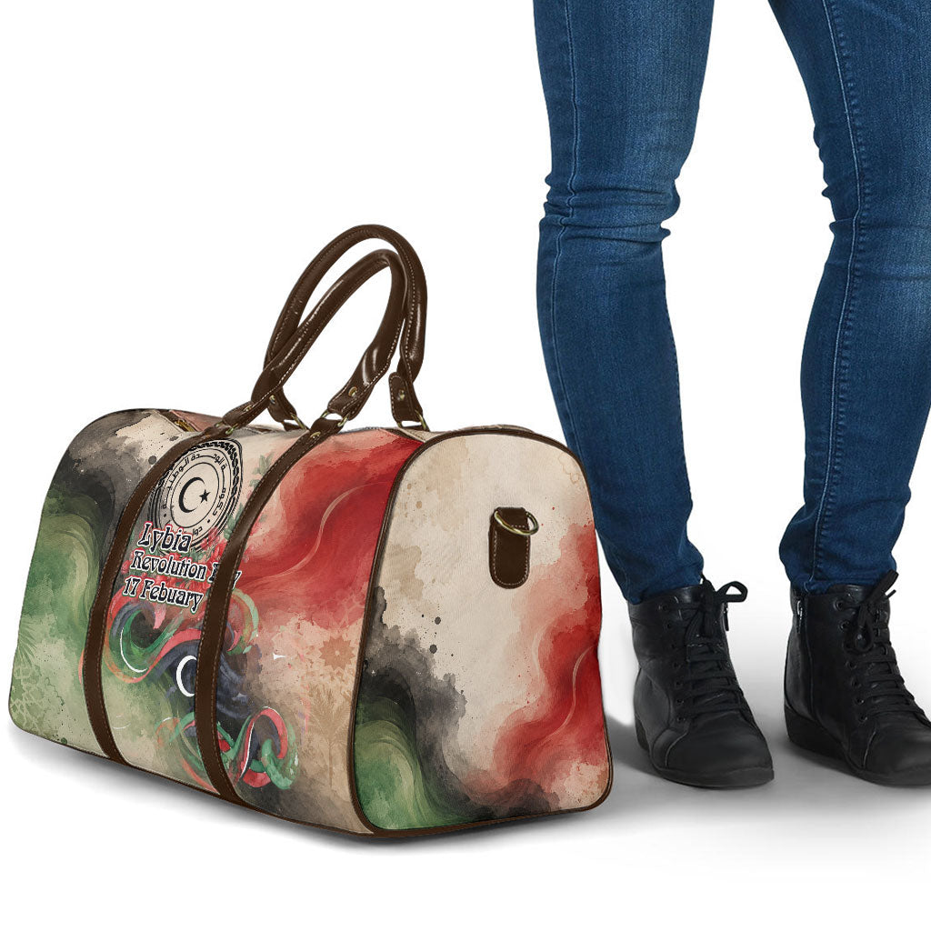 Libya Revolution Day Travel Bag Libyan National Pride Watercolor Flag Waves Floral