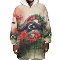 Libya Revolution Day Wearable Blanket Hoodie Libyan National Pride Watercolor Flag Waves Floral