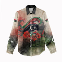 Libya Revolution Day Women Casual Shirt Libyan National Pride Watercolor Flag Waves Floral