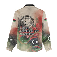 Libya Revolution Day Women Casual Shirt Libyan National Pride Watercolor Flag Waves Floral