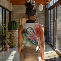 Libya Revolution Day Women Sleeveless Polo Shirt Libyan National Pride Watercolor Flag Waves Floral