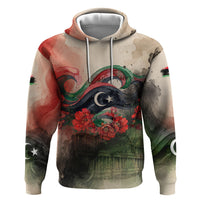Libya Revolution Day Zip Hoodie Libyan National Pride Watercolor Flag Waves Floral