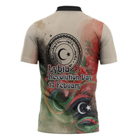 Libya Revolution Day Zipper Polo Shirt Libyan National Pride Watercolor Flag Waves Floral