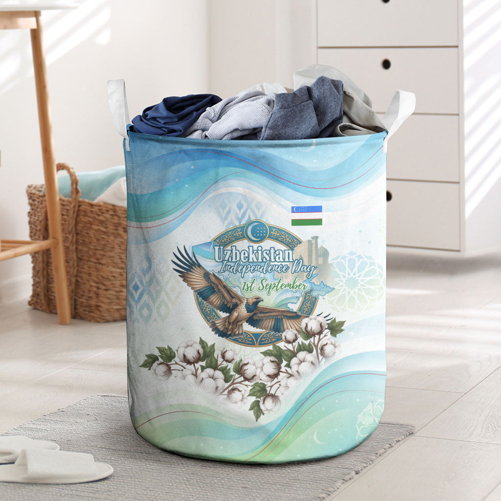Uzbekistan Independence Day Laundry Basket Honor The Legacy Flying Eagle Plants National Emblem