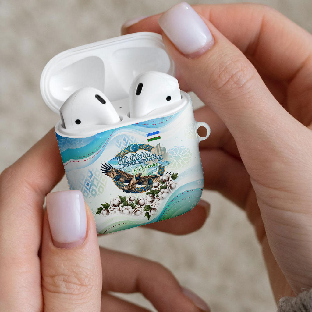 Uzbekistan Independence Day AirPods Case Honor The Legacy Flying Eagle Plants National Emblem