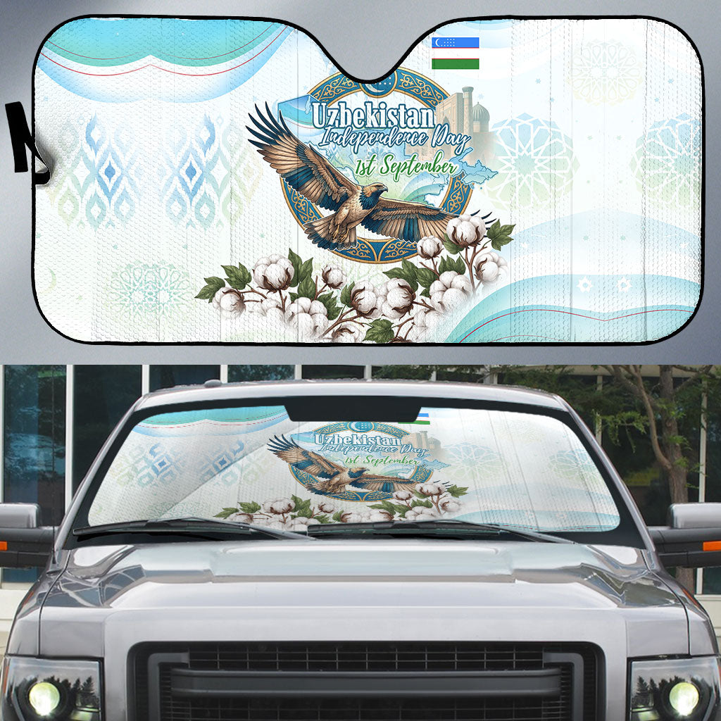 Uzbekistan Independence Day Auto Sun Shade Honor The Legacy Flying Eagle Plants National Emblem