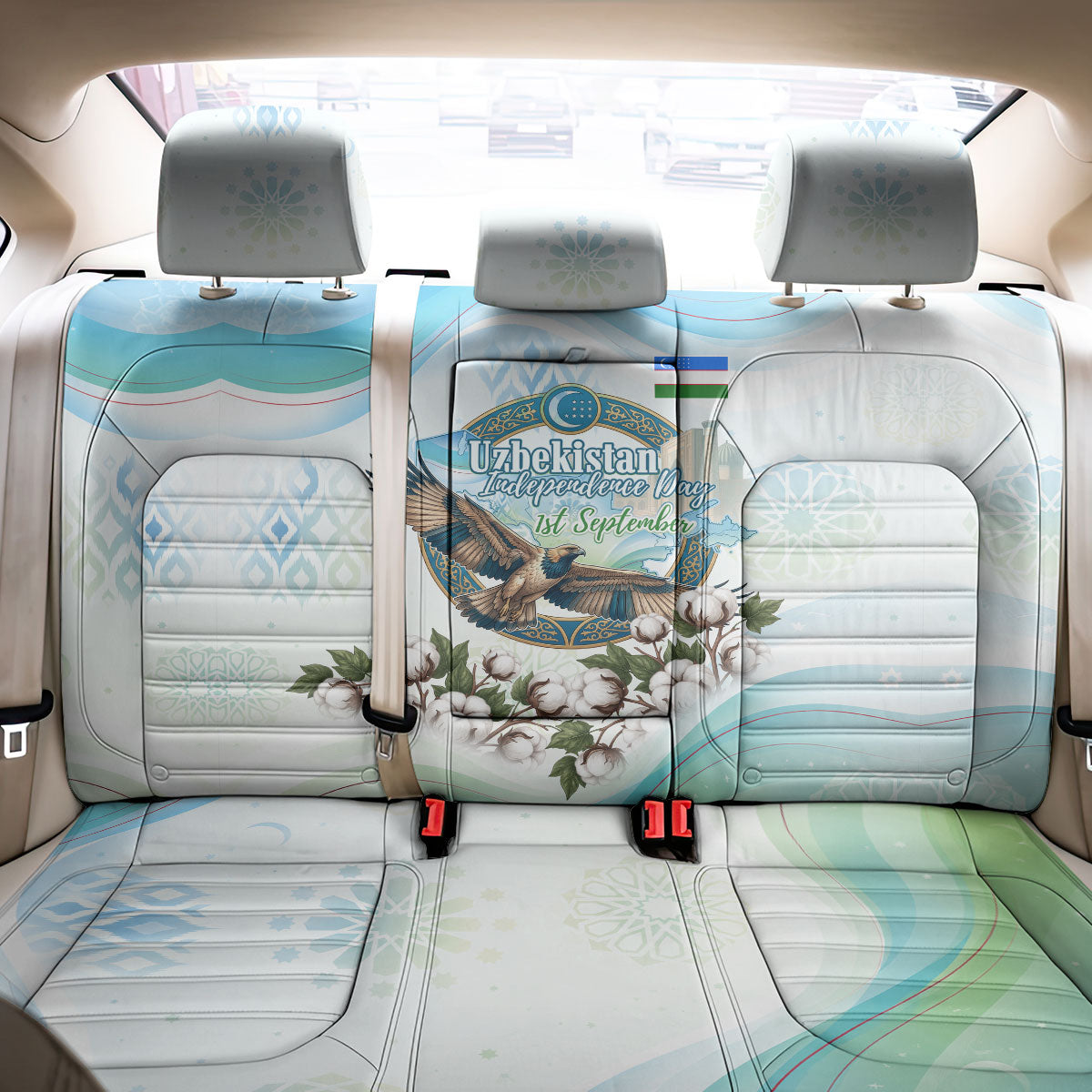 Uzbekistan Independence Day Back Car Seat Cover Honor The Legacy Flying Eagle Plants National Emblem