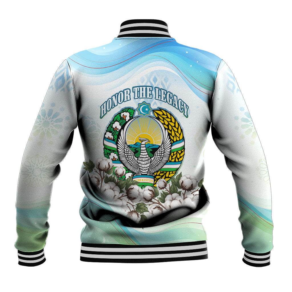 Uzbekistan Independence Day Baseball Jacket Honor The Legacy Flying Eagle Plants National Emblem