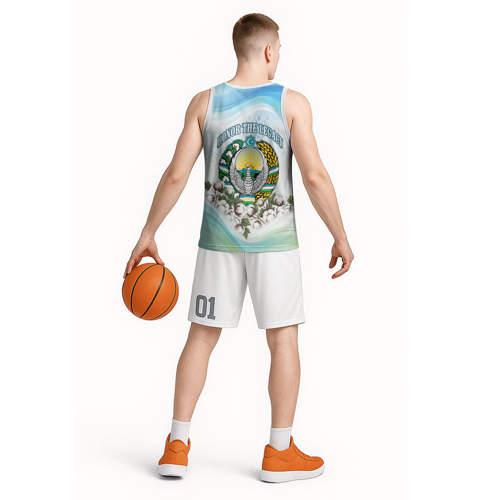 Uzbekistan Independence Day Basketball Jersey Honor The Legacy Flying Eagle Plants National Emblem