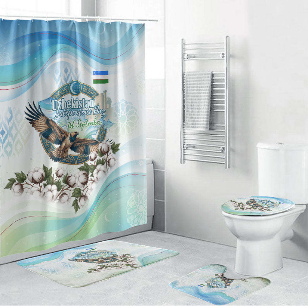 Uzbekistan Independence Day Bathroom Set Honor The Legacy Flying Eagle Plants National Emblem