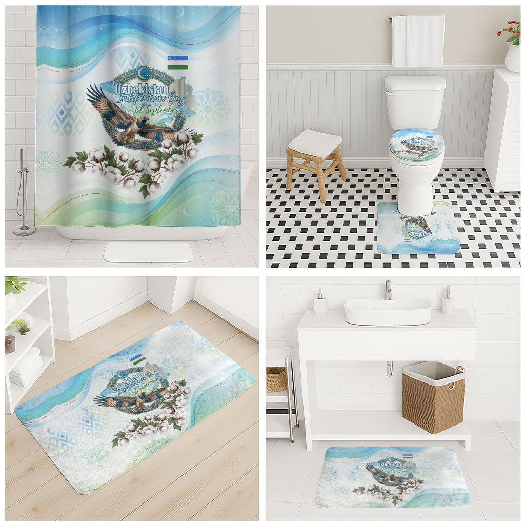 Uzbekistan Independence Day Bathroom Set Honor The Legacy Flying Eagle Plants National Emblem