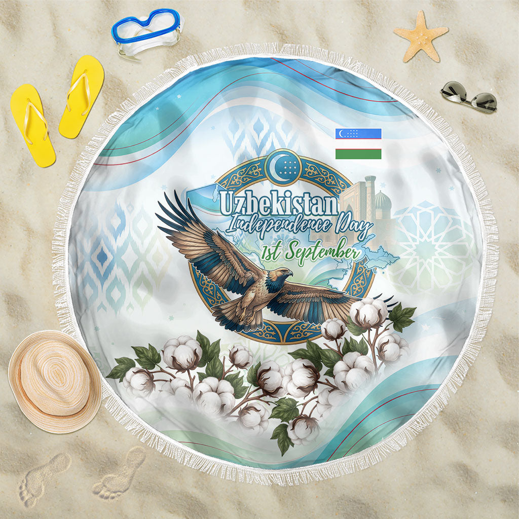 Uzbekistan Independence Day Beach Blanket Honor The Legacy Flying Eagle Plants National Emblem