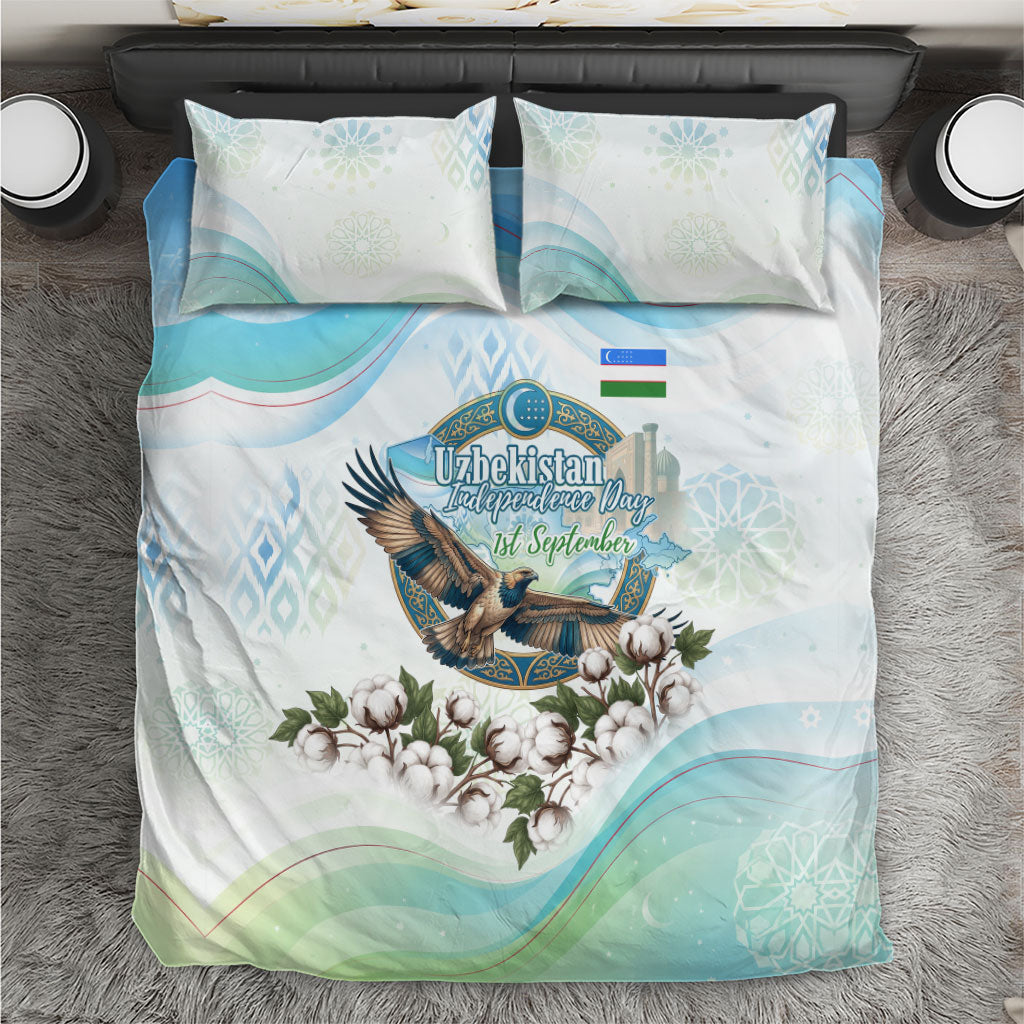 Uzbekistan Independence Day Bedding Set Honor The Legacy Flying Eagle Plants National Emblem