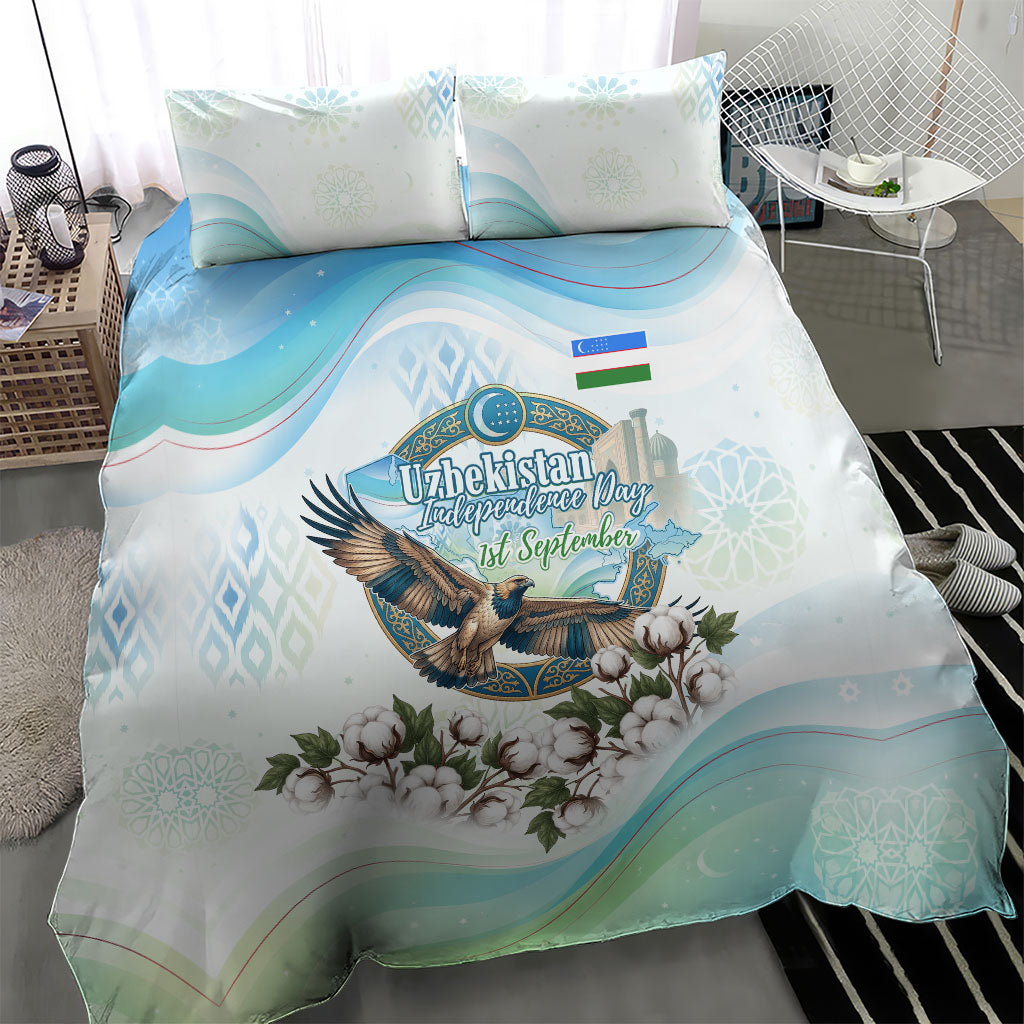 Uzbekistan Independence Day Bedding Set Honor The Legacy Flying Eagle Plants National Emblem