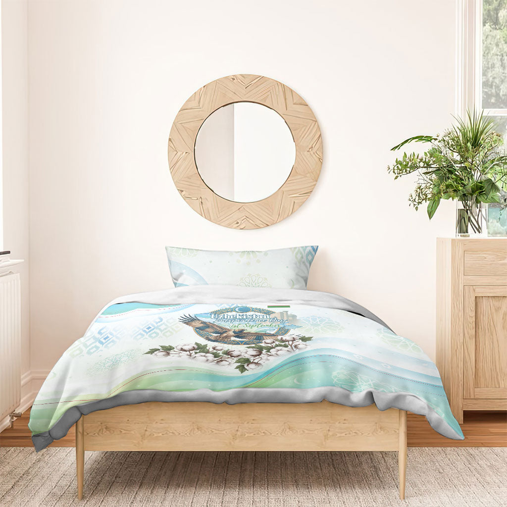 Uzbekistan Independence Day Bedding Set Honor The Legacy Flying Eagle Plants National Emblem