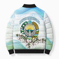 Uzbekistan Independence Day Bomber Puffer Jacket Honor The Legacy Flying Eagle Plants National Emblem