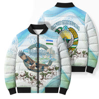 Uzbekistan Independence Day Bomber Puffer Jacket Honor The Legacy Flying Eagle Plants National Emblem