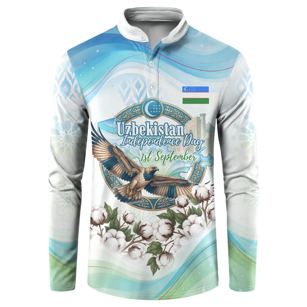 Uzbekistan Independence Day Button Sweatshirt Honor The Legacy Flying Eagle Plants National Emblem