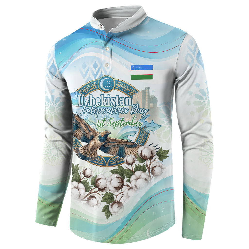 Uzbekistan Independence Day Button Sweatshirt Honor The Legacy Flying Eagle Plants National Emblem