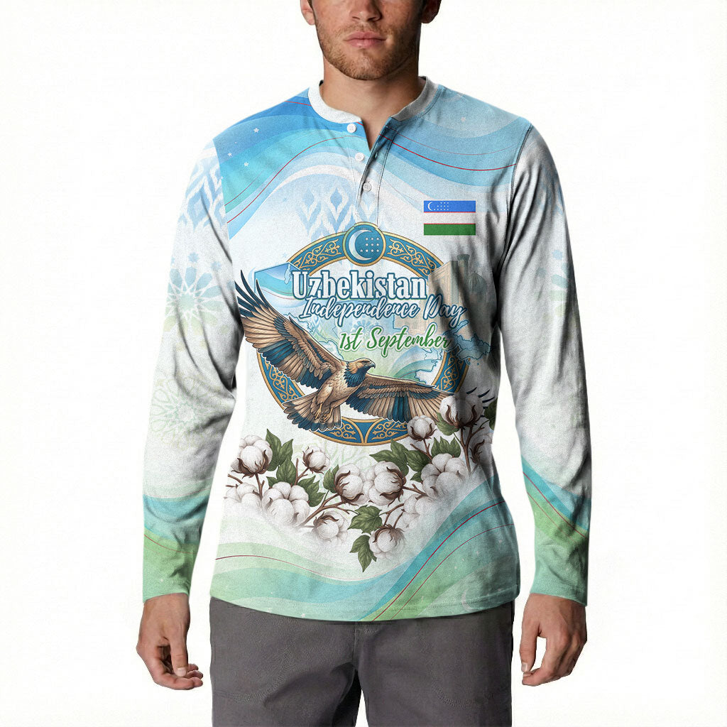 Uzbekistan Independence Day Button Sweatshirt Honor The Legacy Flying Eagle Plants National Emblem